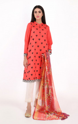 Peach 2 PCs Dyed Cambric Embroidered